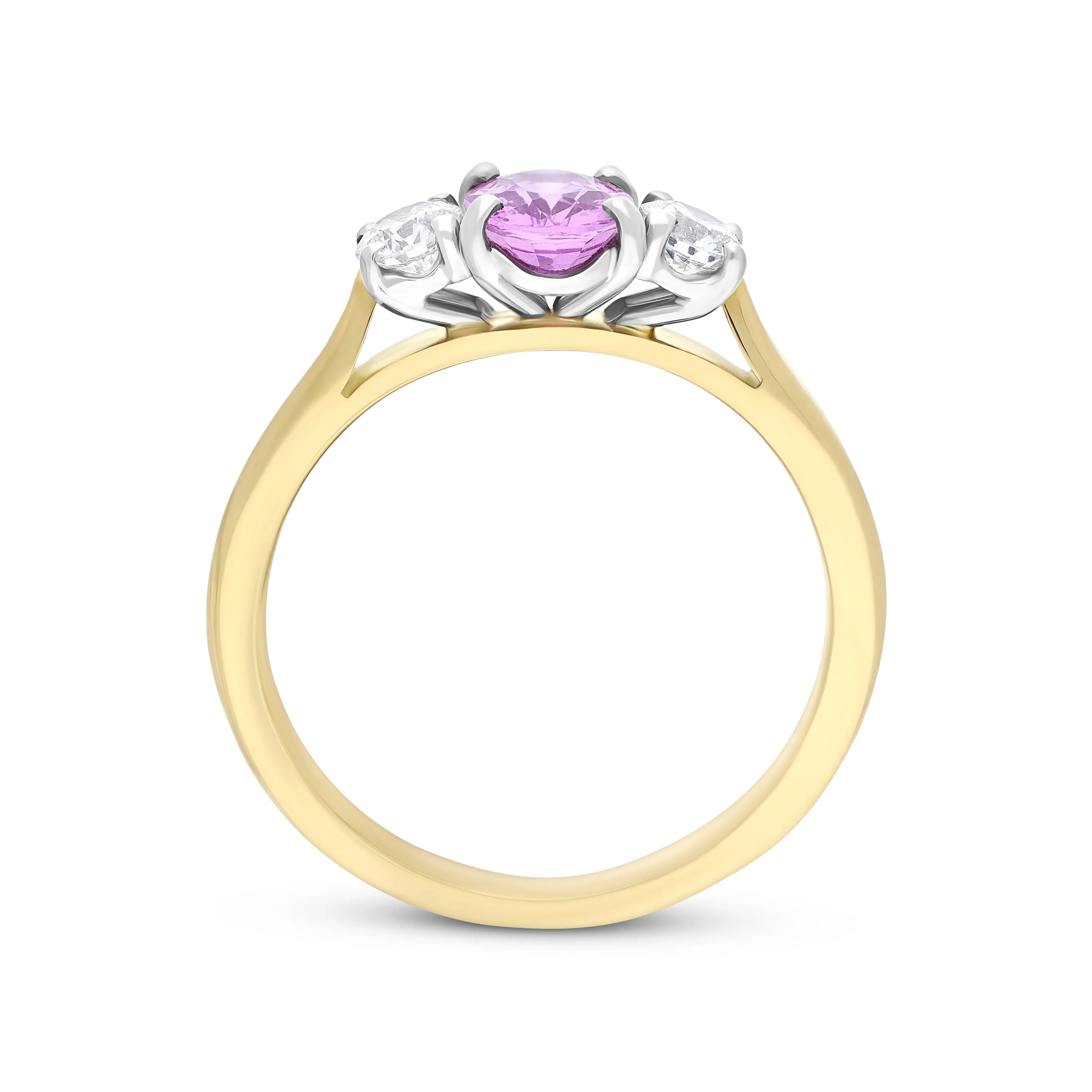 18ct Yellow Gold 0.93ct Pink Sapphire 0.33 Diamond Trilogy Ring