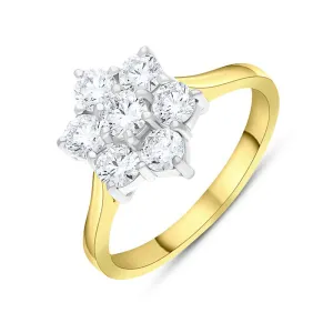 18ct Yellow Gold 1.00ct Diamond Flower Cluster Ring
