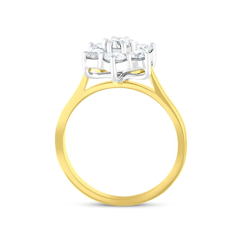 18ct Yellow Gold 1.00ct Diamond Flower Cluster Ring