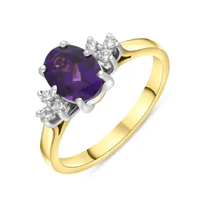 18ct Yellow Gold 1.01ct Amethyst Diamond Cluster Oval Cut Ring