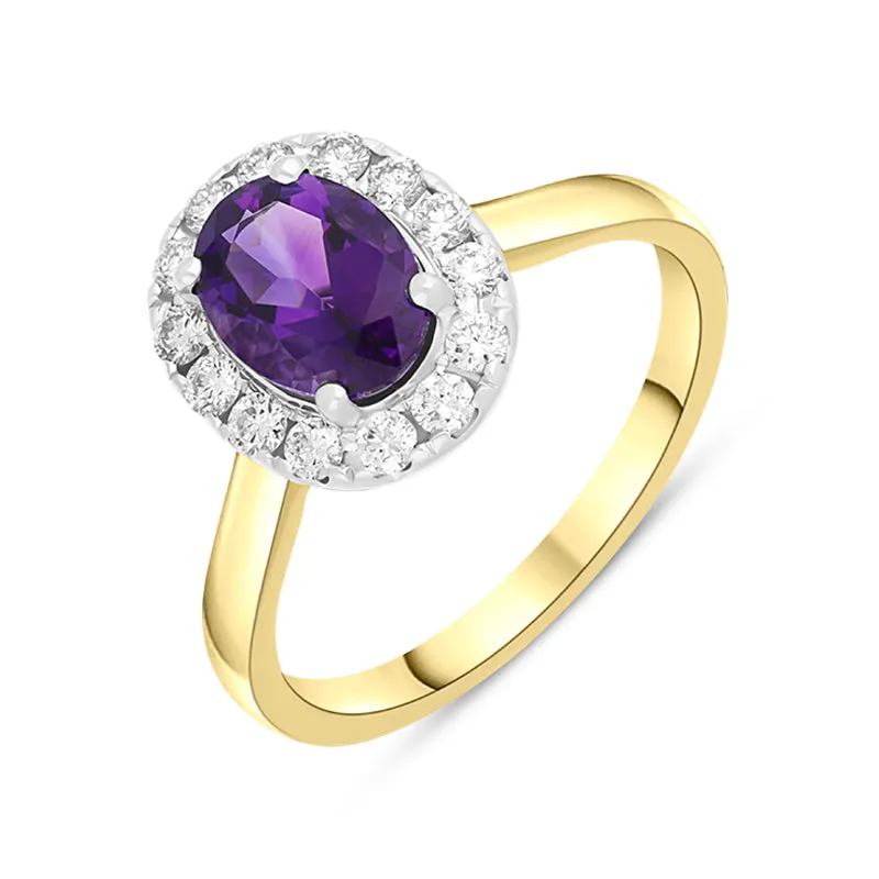 18ct Yellow Gold 1.10ct Amethyst Diamond Halo Ring