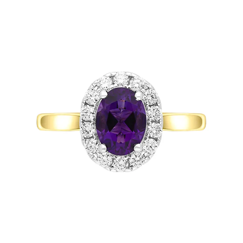 18ct Yellow Gold 1.10ct Amethyst Diamond Halo Ring