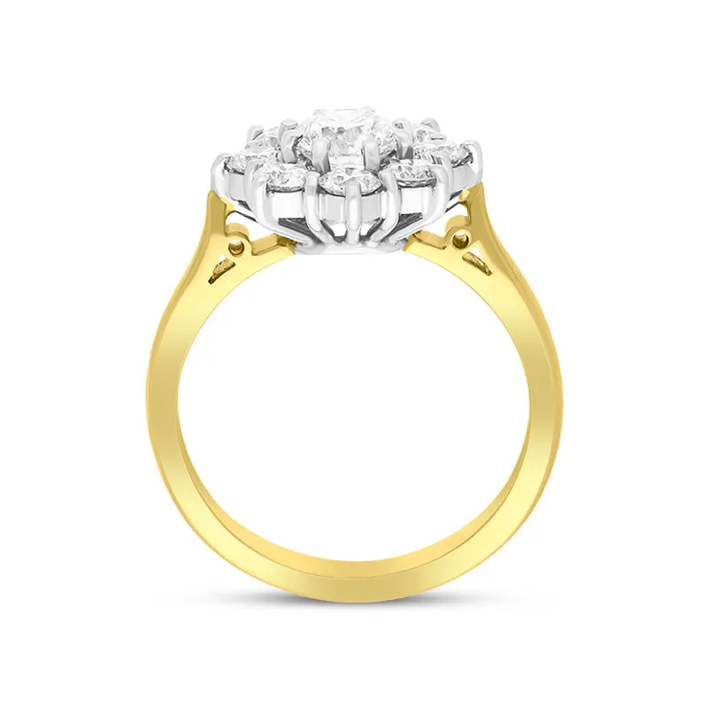 18ct Yellow Gold 1.69ct Diamond Vintage Style Cluster Ring