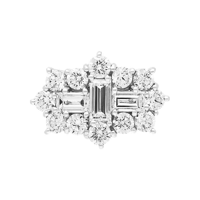 18ct Yellow Gold 3.00ct Diamond Baguette Round Brilliant Cut Vintage Style Cluster Ring