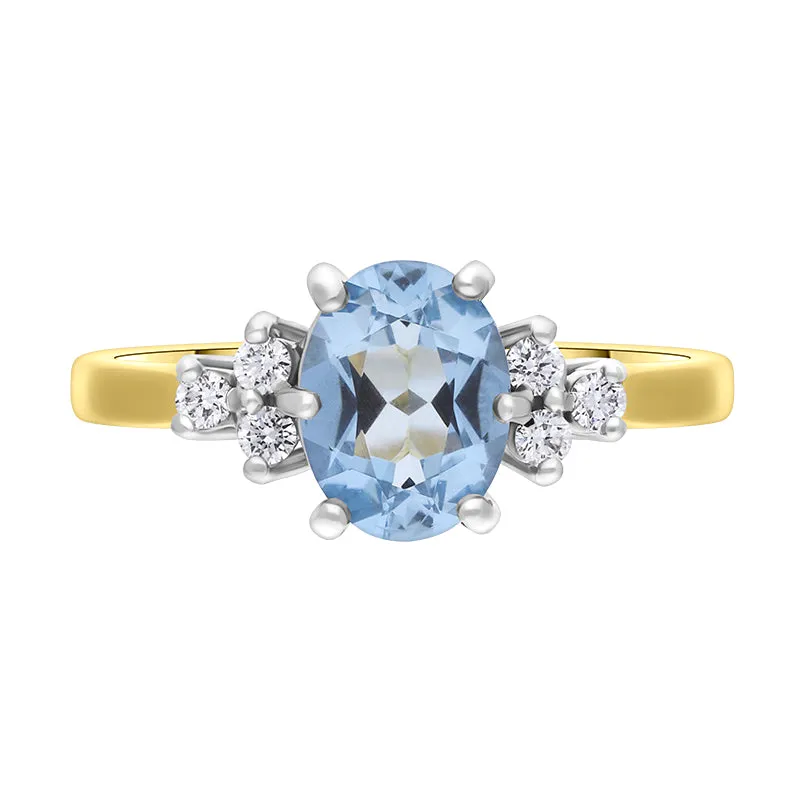 18ct Yellow Gold Aquamarine Diamond Cluster Oval Cut Ring