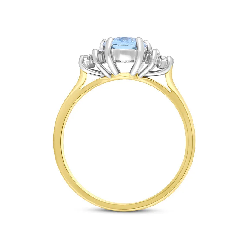 18ct Yellow Gold Aquamarine Diamond Cluster Oval Cut Ring