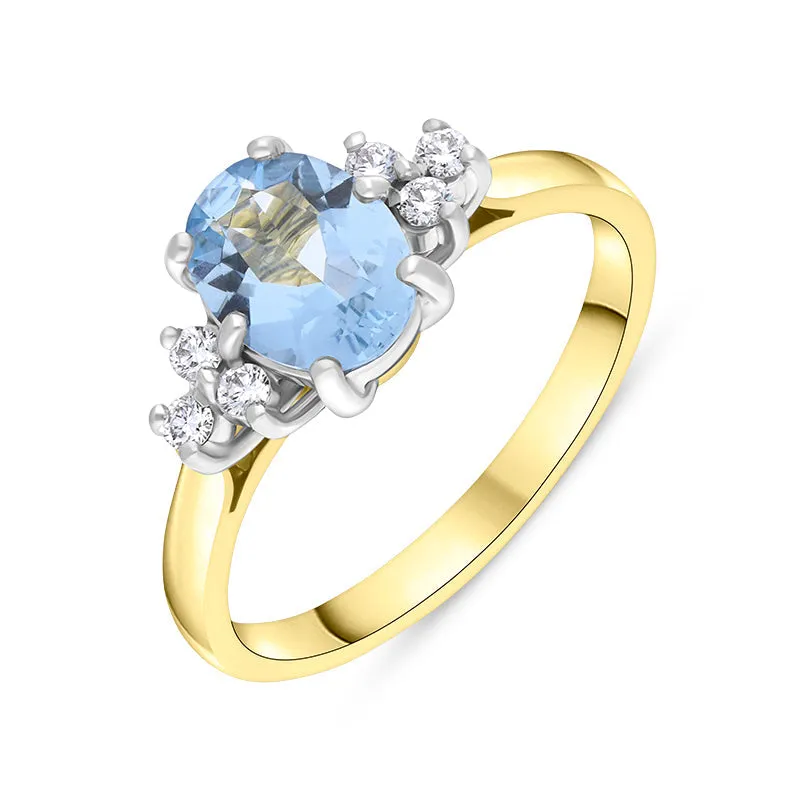 18ct Yellow Gold Aquamarine Diamond Cluster Oval Cut Ring