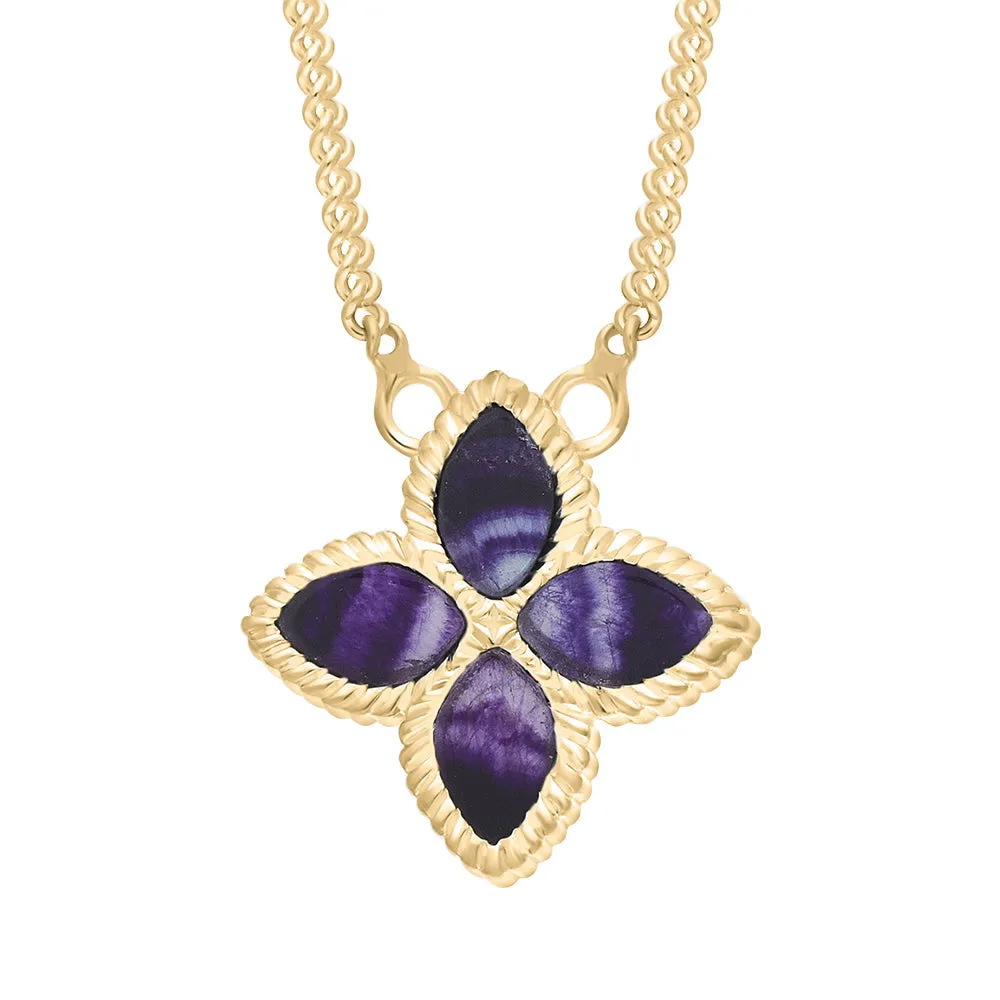 18ct Yellow Gold Blue John eden Small Marquise Flower Necklace
