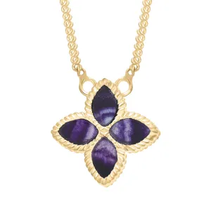 18ct Yellow Gold Blue John eden Small Marquise Flower Necklace
