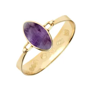 18ct Yellow Gold Blue John Oval Stone Heavy Bangle