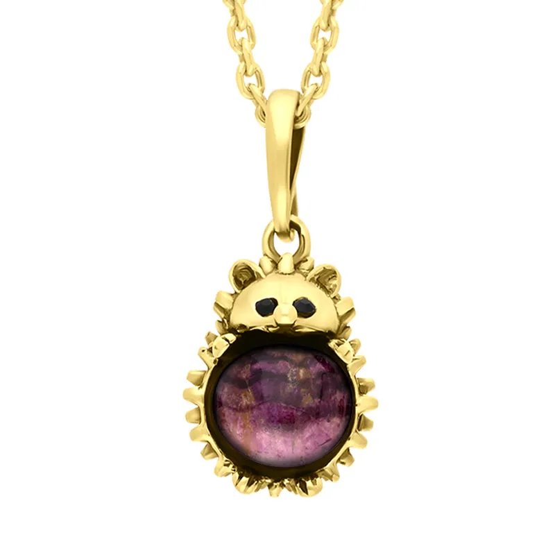18ct Yellow Gold Blue John Small Hedgehog Necklace