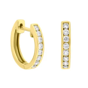 18ct Yellow Gold Diamond 0.24ct Channel Set Hoop Earrings