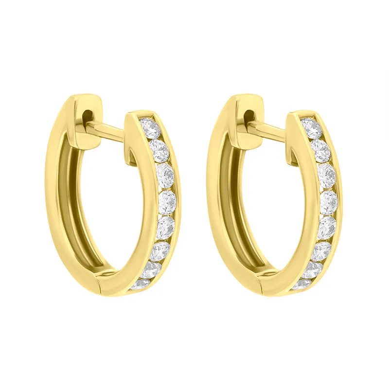 18ct Yellow Gold Diamond 0.24ct Channel Set Hoop Earrings