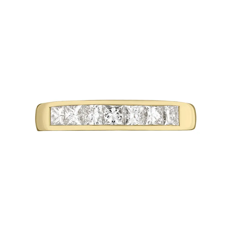 18ct Yellow Gold Diamond Princess Cut Channel Set Half Eternity Ring