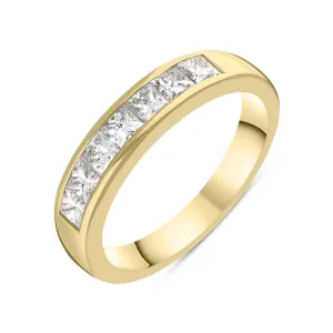 18ct Yellow Gold Diamond Princess Cut Channel Set Half Eternity Ring
