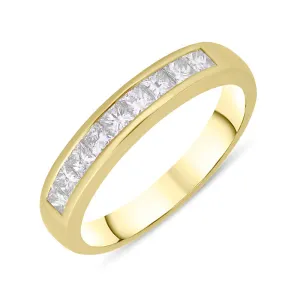 18ct Yellow Gold Diamond Princess Cut Nine Stone Half Eternity Ring