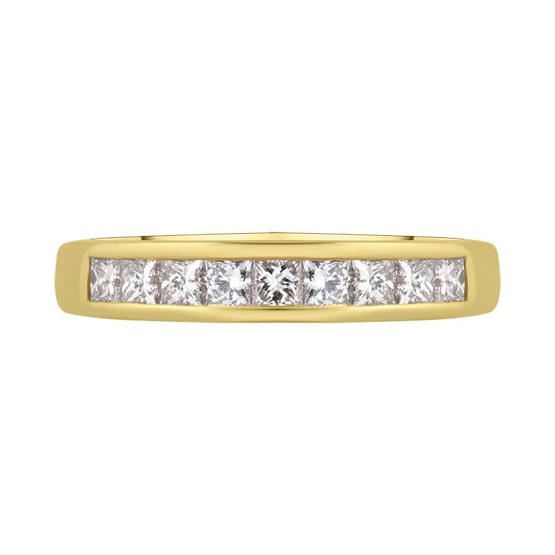 18ct Yellow Gold Diamond Princess Cut Nine Stone Half Eternity Ring