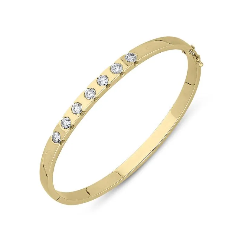 18ct Yellow Gold Diamond Seven Stone Hinged Bangle D