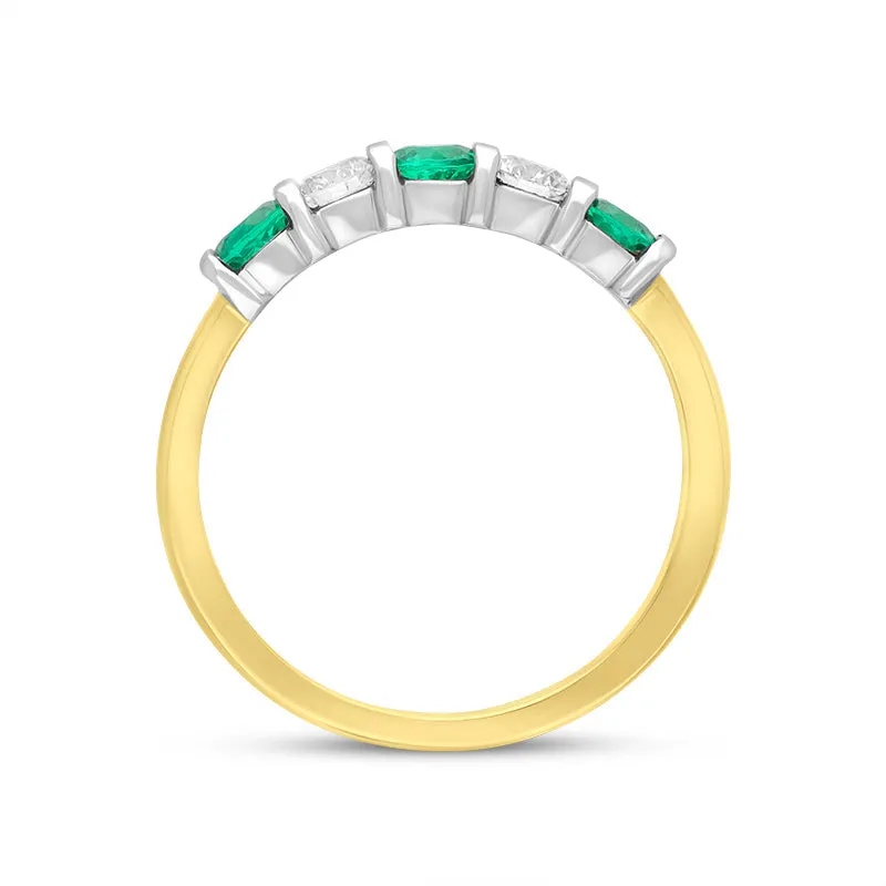 18ct Yellow Gold Emerald Diamond Half Eternity Ring