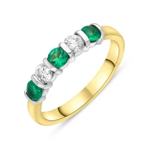 18ct Yellow Gold Emerald Diamond Half Eternity Ring