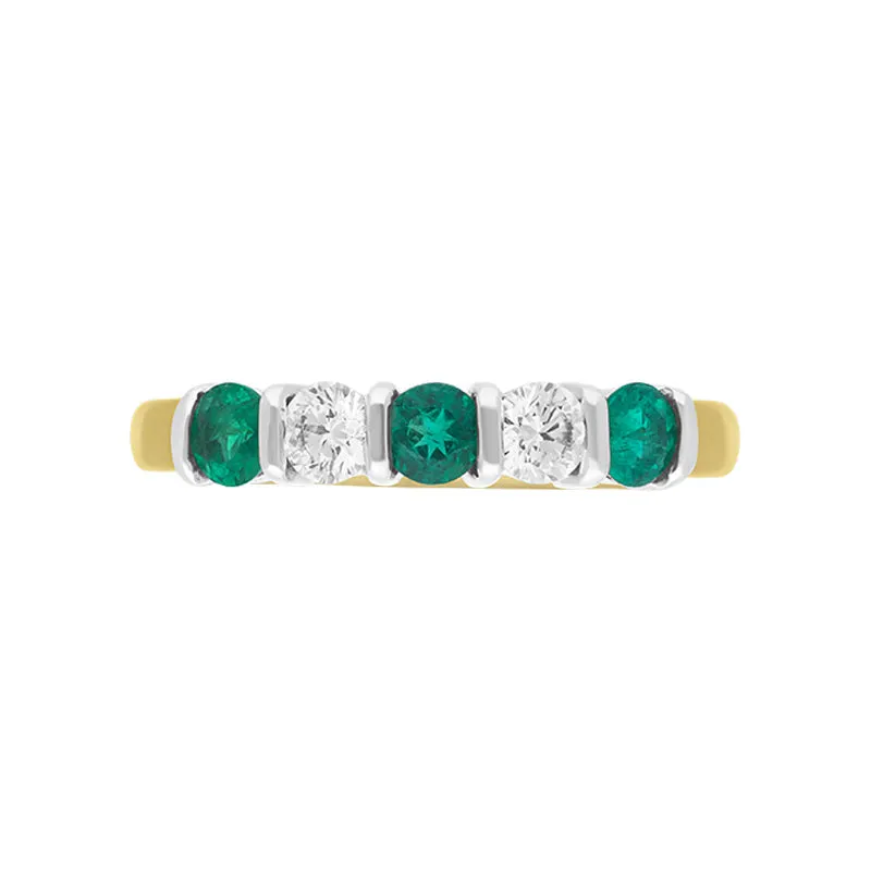 18ct Yellow Gold Emerald Diamond Half Eternity Ring