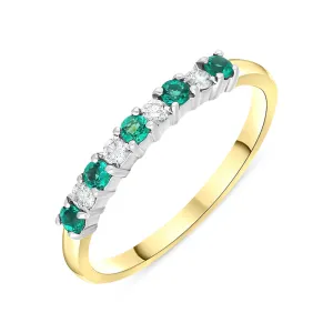 18ct Yellow Gold Emerald Diamond Nine Stone Half Eternity Ring