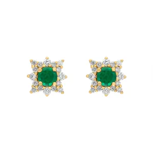 18ct Yellow Gold Emerald Diamond Star Cluster Stud Earrings