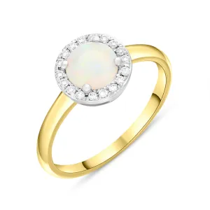18ct Yellow Gold Opal Diamond Round Halo Ring