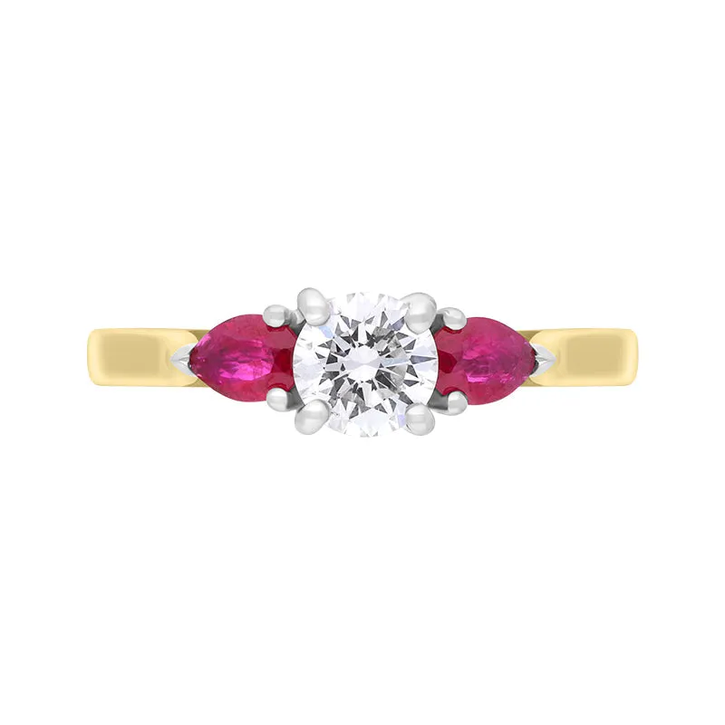 18ct Yellow Gold Ruby Diamond Three Stone Ring