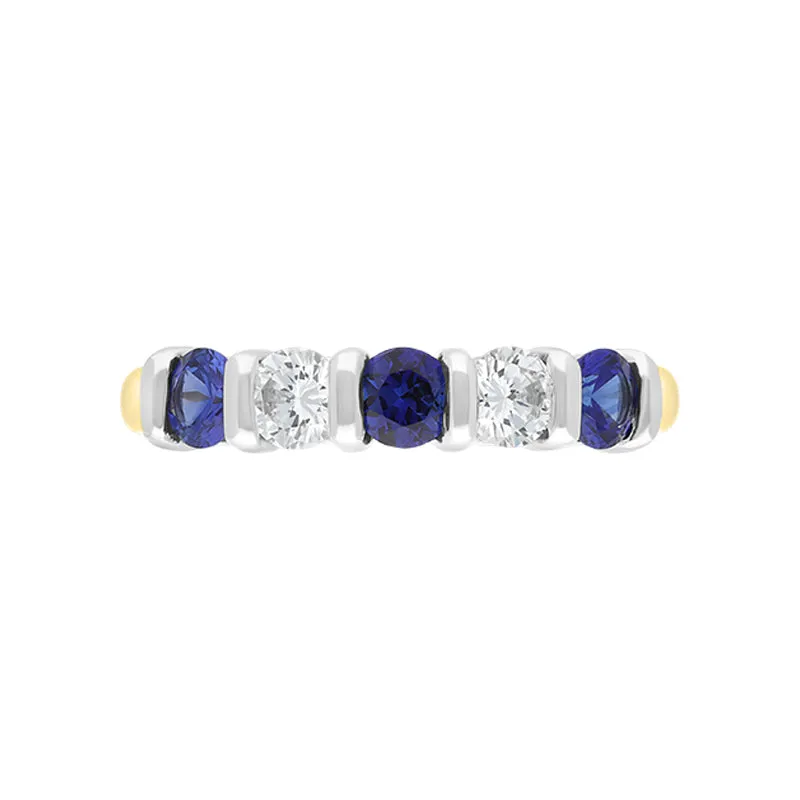 18ct Yellow Gold Sapphire Diamond Five Stone Bar Set Half Eternity Ring