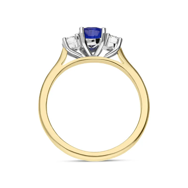 18ct Yellow Gold Sapphire Diamond Three Stone Ring