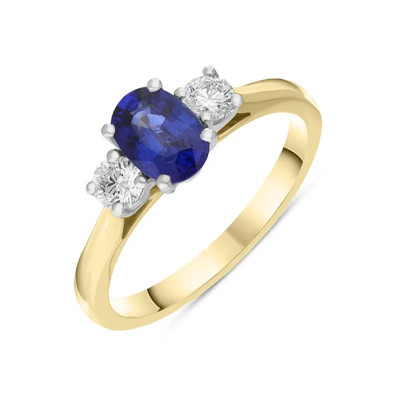 18ct Yellow Gold Sapphire Diamond Three Stone Ring