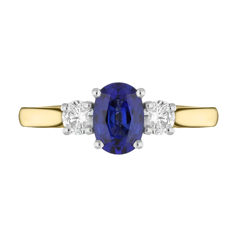 18ct Yellow Gold Sapphire Diamond Three Stone Ring