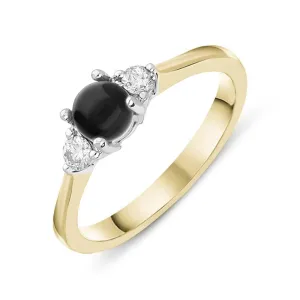 18ct Yellow Gold Whitby Jet 0.16ct Diamond Centre Stone Ring