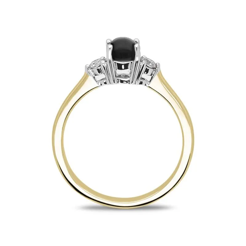 18ct Yellow Gold Whitby Jet 0.16ct Diamond Centre Stone Ring