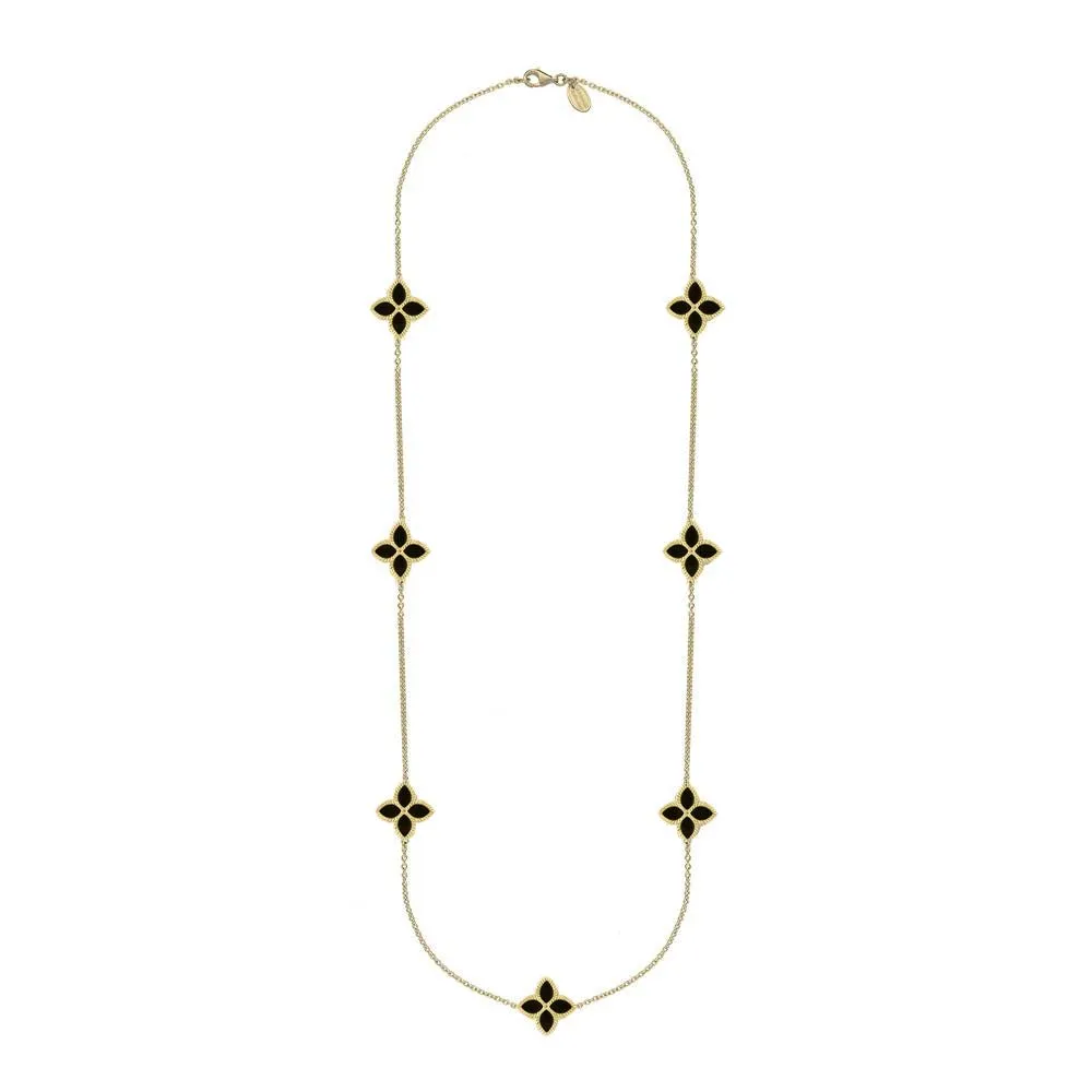 18ct Yellow Gold Whitby Jet Eden Long Marquise Flower Necklace