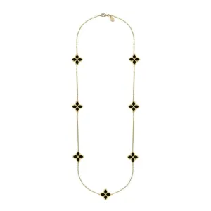 18ct Yellow Gold Whitby Jet Eden Long Marquise Flower Necklace