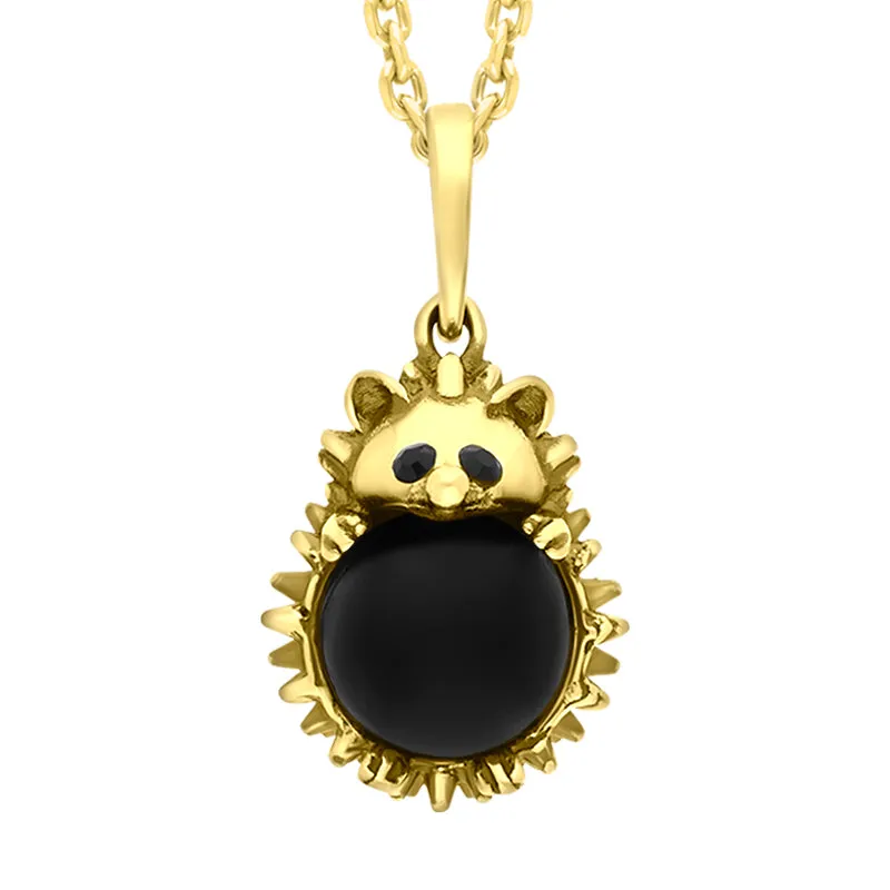 18ct Yellow Gold Whitby Jet Large Hedgehog Necklace