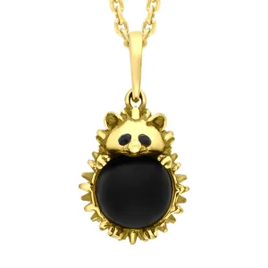 18ct Yellow Gold Whitby Jet Large Hedgehog Necklace