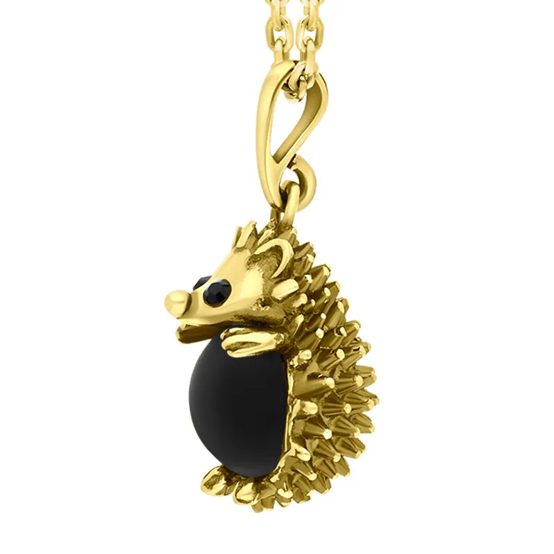18ct Yellow Gold Whitby Jet Large Hedgehog Necklace