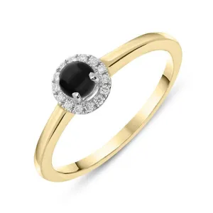 18ct Yellow White Gold Whitby Jet 0.09ct Diamond Halo Ring