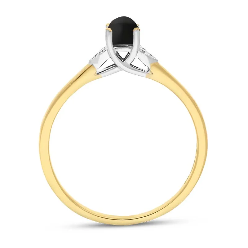 18ct Yellow White Gold Whitby Jet Diamond 0.04ct Round Claw Set Ring