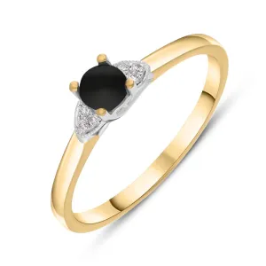 18ct Yellow White Gold Whitby Jet Diamond 0.04ct Round Claw Set Ring