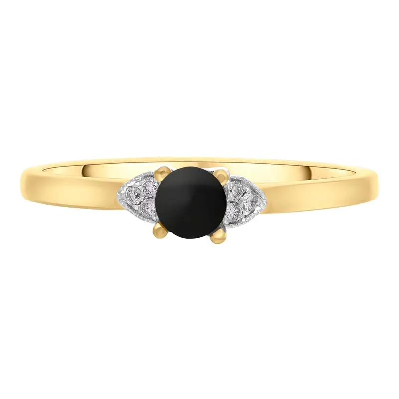 18ct Yellow White Gold Whitby Jet Diamond 0.04ct Round Claw Set Ring