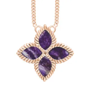 9ct Rose Gold Blue John eden Large Marquise Flower Necklace