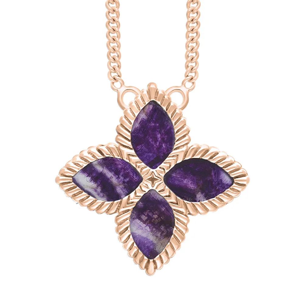 9ct Rose Gold Blue John eden Large Marquise Flower Necklace