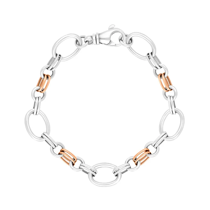 9ct Rose Gold Sterling Silver Double Link Handmade Bracelet