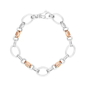 9ct Rose Gold Sterling Silver Double Link Handmade Bracelet