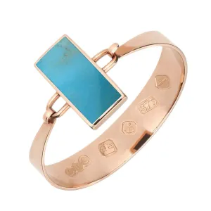 9ct Rose Gold Turquoise Oblong Stone Heavy Bangle