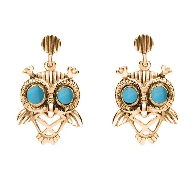 9ct Rose Gold Turquoise Owl Stud Earrings